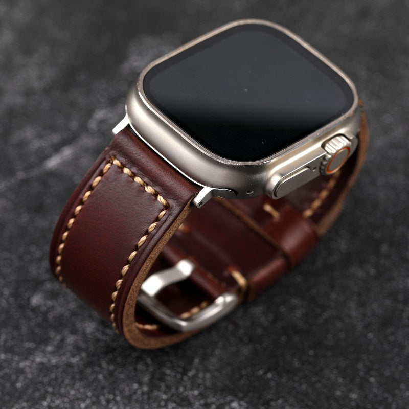 سوار جلد بني أحمر عتيق لجميع موديلات Apple Watch