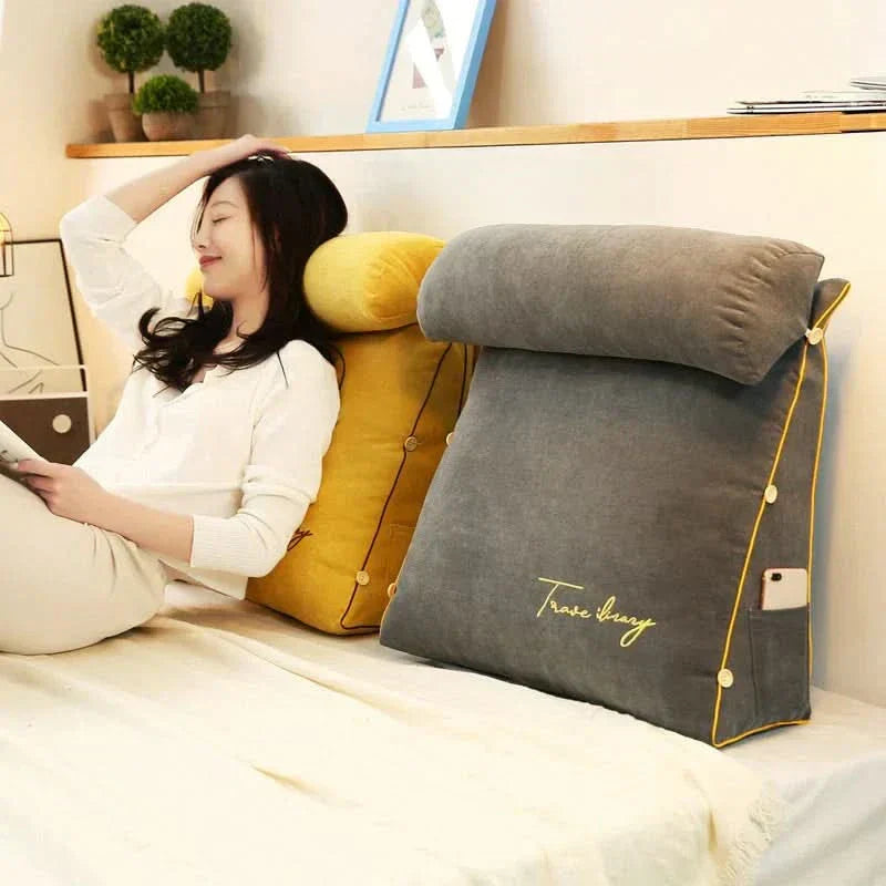 Angled Lumbar Support Cushion With Neck Roll For Reading Or Working Where You Sit Or Lie