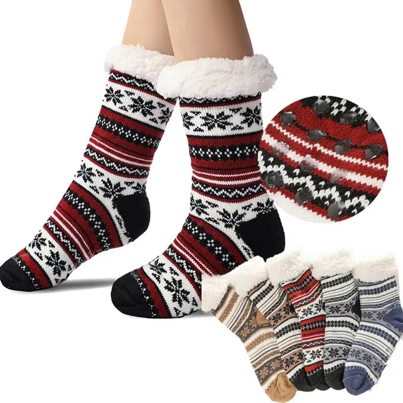 Ultra silné domácí ponožky s kašmírovými papučemi Snowflake