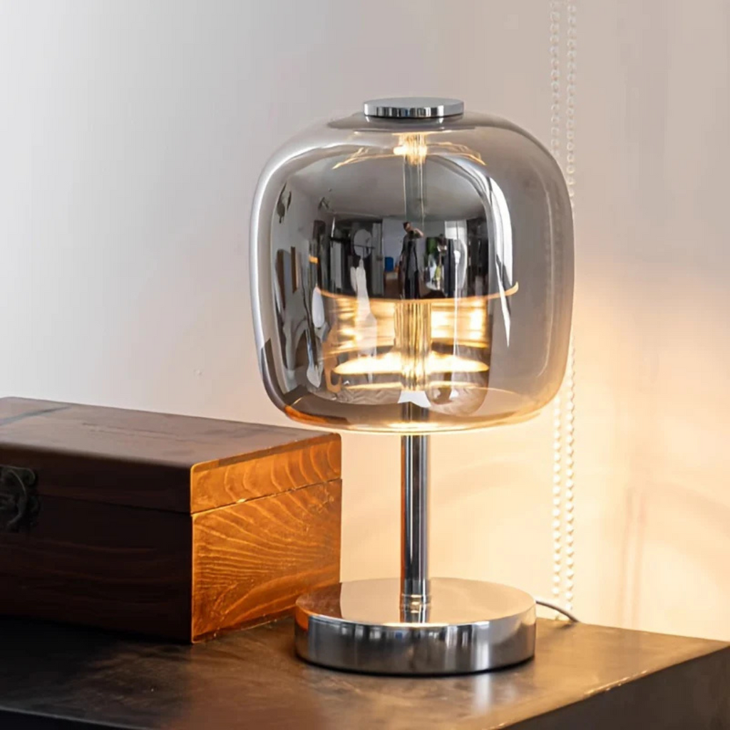 LumaArc Table Lamp With Dimmable LED Glass Shade and Metal Base