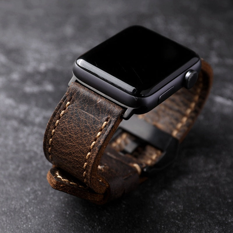 Heritage Hide handgefertigtes Rindslederarmband aus erstem Narbenleder für die Apple Watch