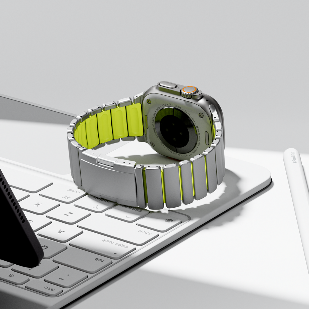 Gemini Titanium Band for Apple Watch Ultra With Matte Finish and Polished Links