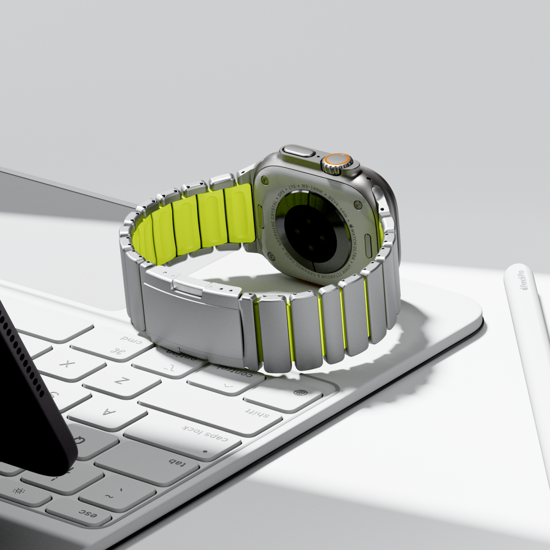 Gemini Titanium Band for Apple Watch Ultra With Matte Finish and Polished Links
