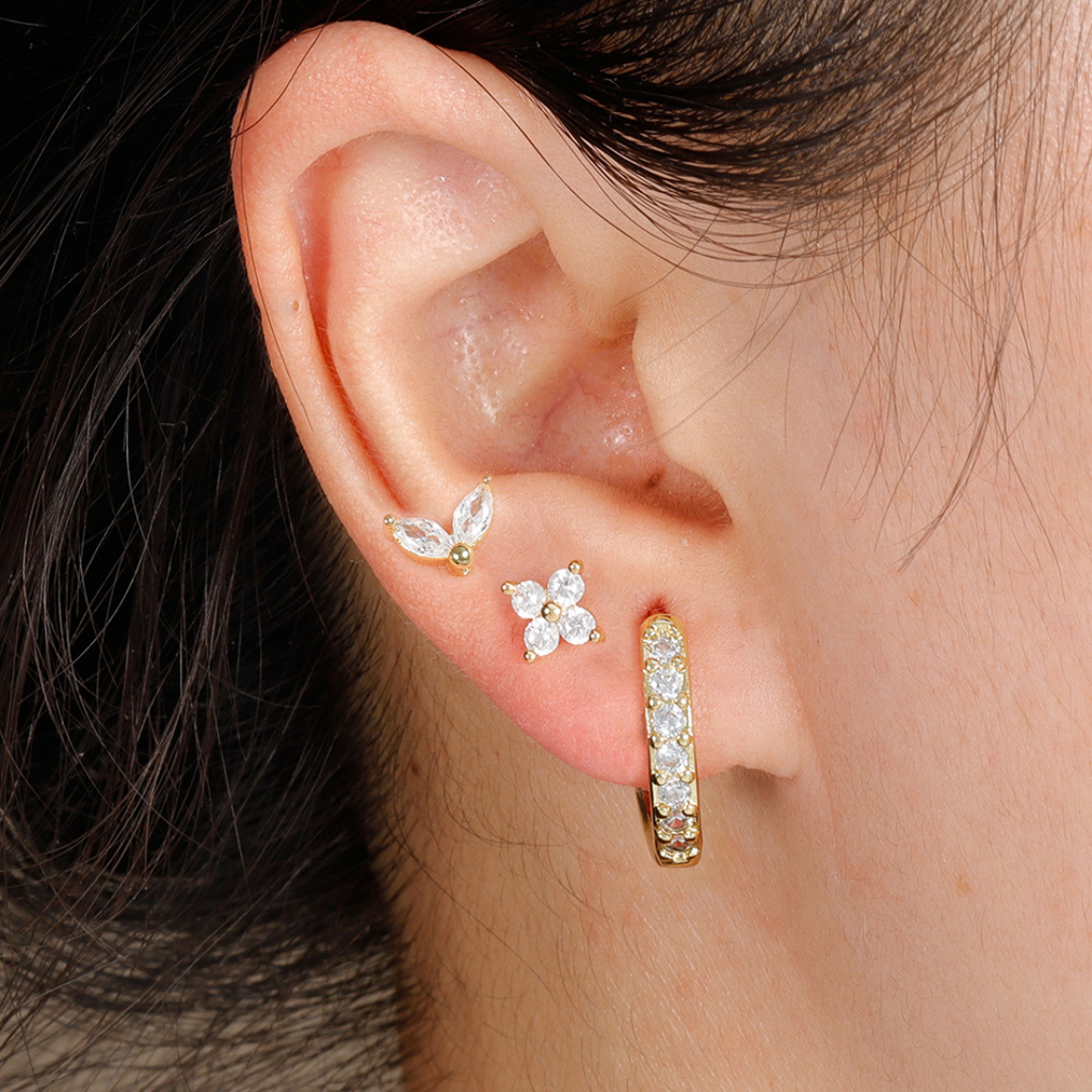 Floral Earrings Set With One Small Hoop And Tulip Stud Petal Stud