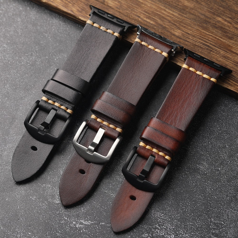 Montre Kepler Premium avec bracelet en cuir pleine fleur cousu main pour Apple Watch