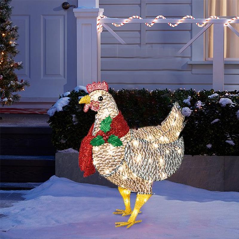 Cheerful Scarf-Wearing Chicken Christmas Ornament For Yard And Garden