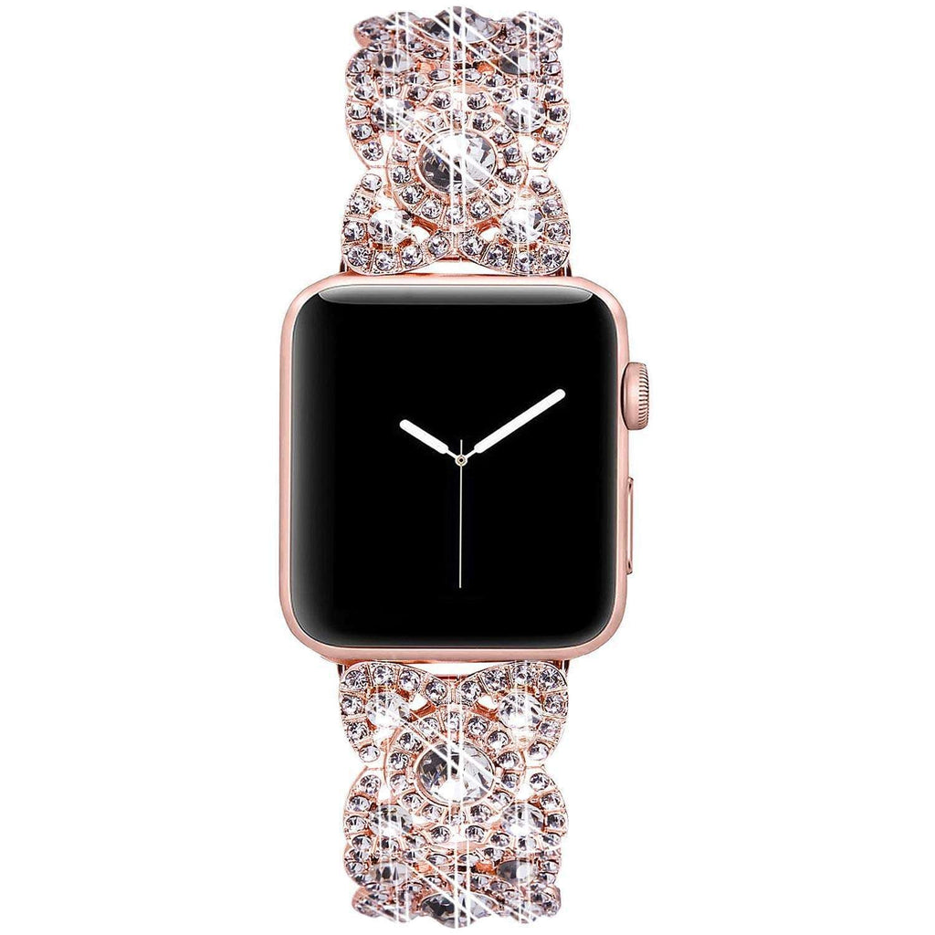 سوار معدني أنيق مزهر مرصع بالألماس للساعة Apple Watch