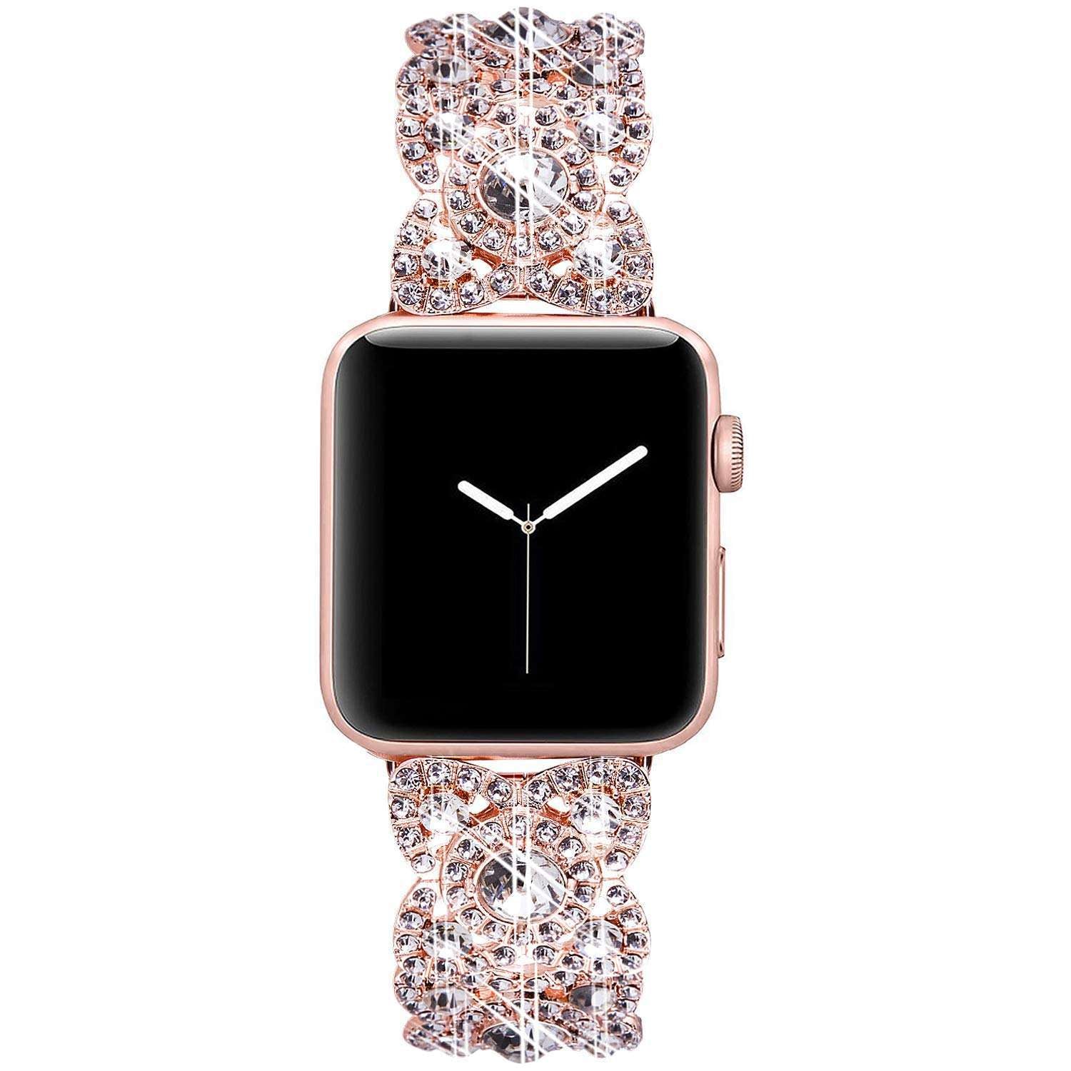 سوار معدني أنيق مزهر مرصع بالألماس للساعة Apple Watch