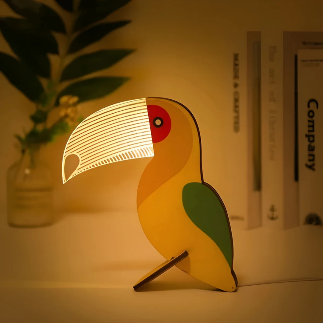LumaCrest puu- ja akryylinen LED-yövalo makuuhuoneeseen