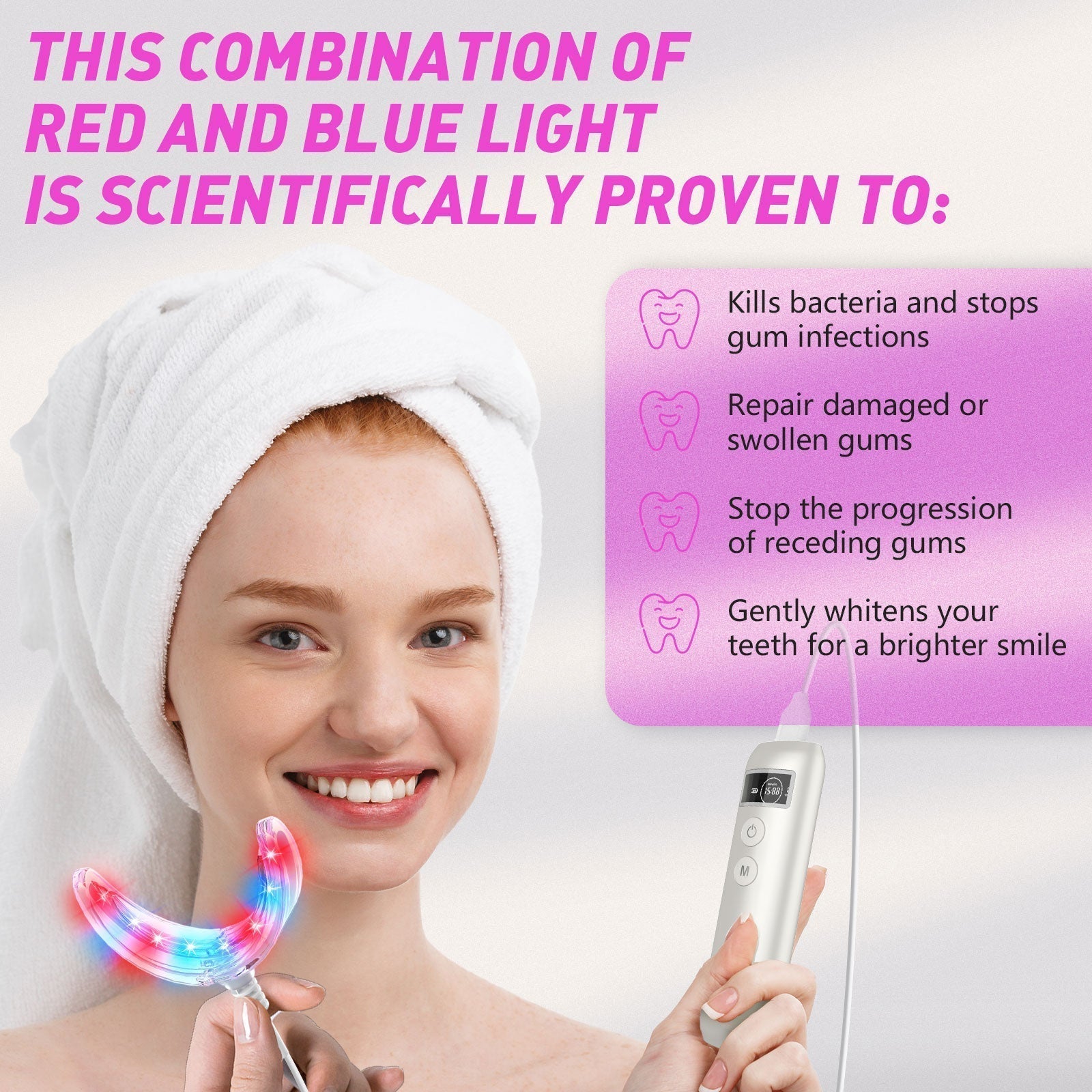 At Home Gum Health Device With Dual Light Therapy For Everyday Use