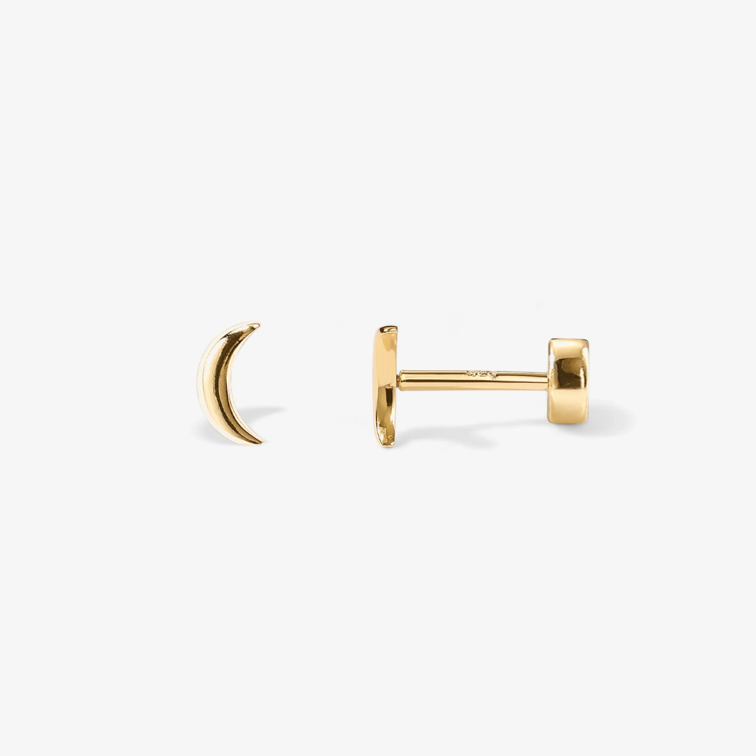 Crescent Moon Stud Earrings With Screw Back Closure