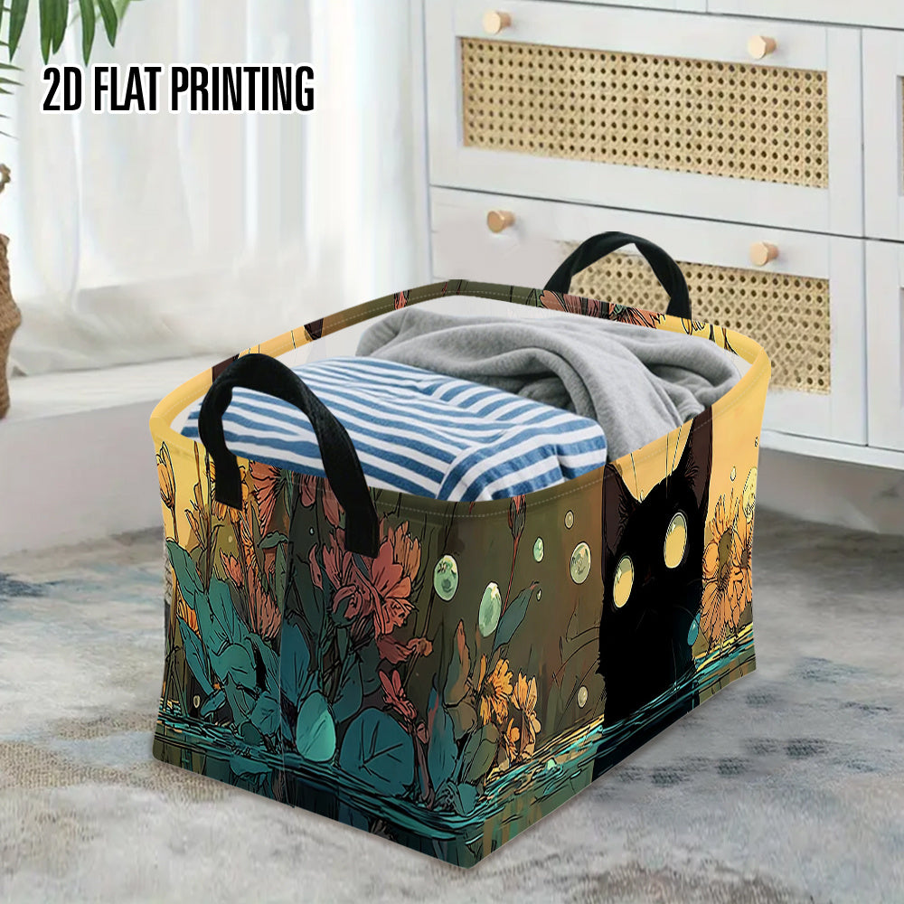 Catbox Rectangular Storage Basket With Minimalist Black Cat Design