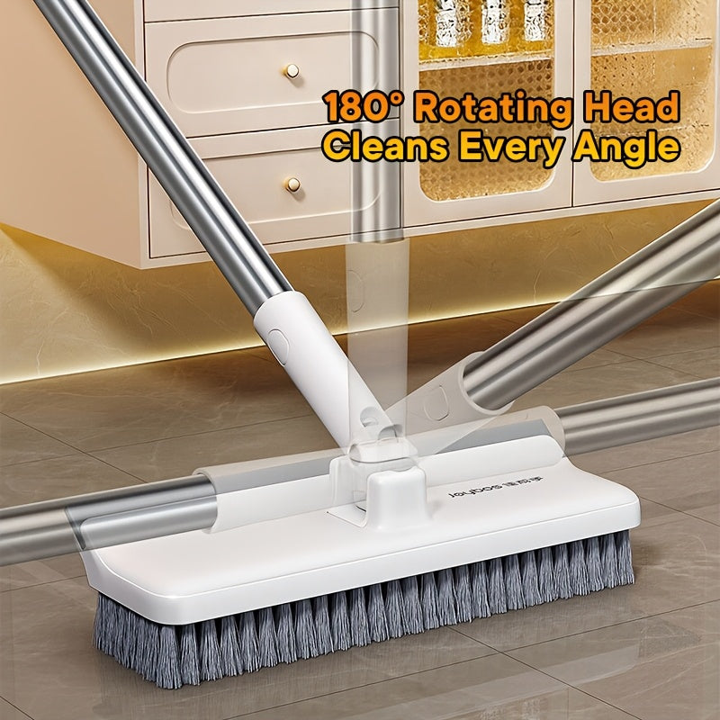 ScrubForce Rotating Floor Brush With Long Handle And Scraper Edge