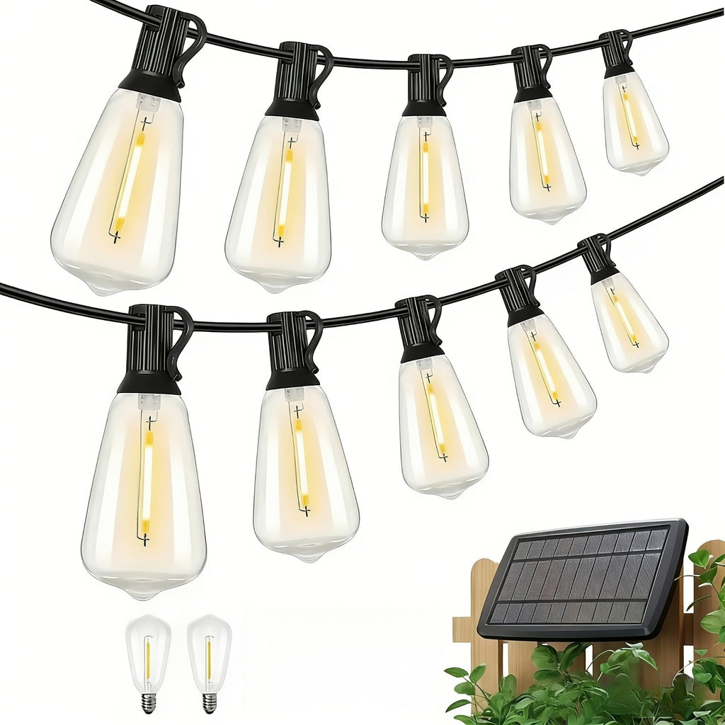 Solara 100 Ft Solar Light Strings Outdoor LED With Dimmable Yellow St38 Bulbs