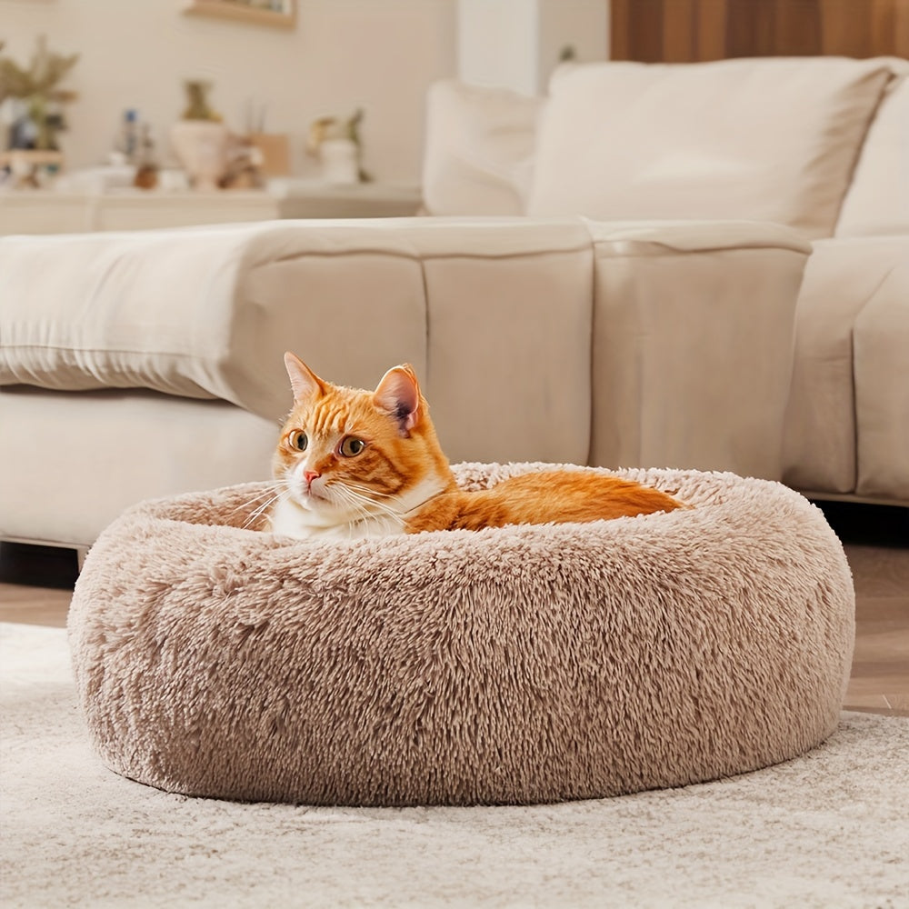 Hugafur Soft Faux Fur Donut Pet Bed For Dogs And Cats