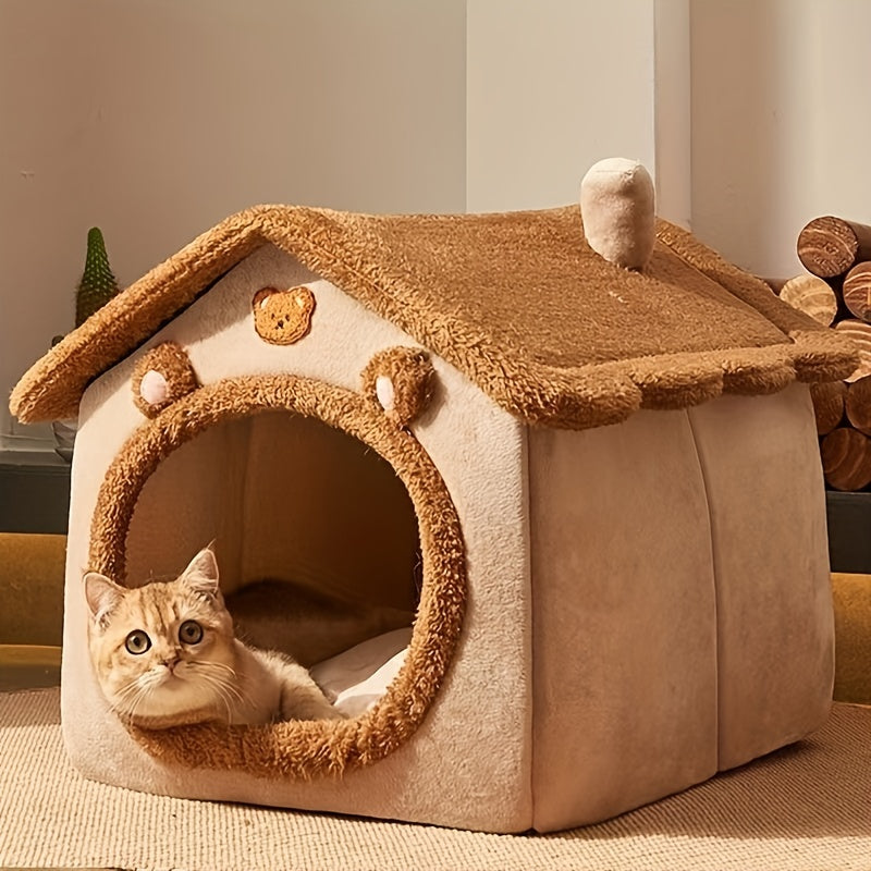 سرير بيت القطط الفاخر من Pawnest مع غطاء دافئ لراحة الشتاء