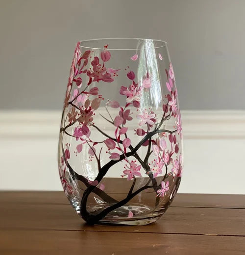 Hand Painted Four Seasons Tree Wine Glasses | Unique Art