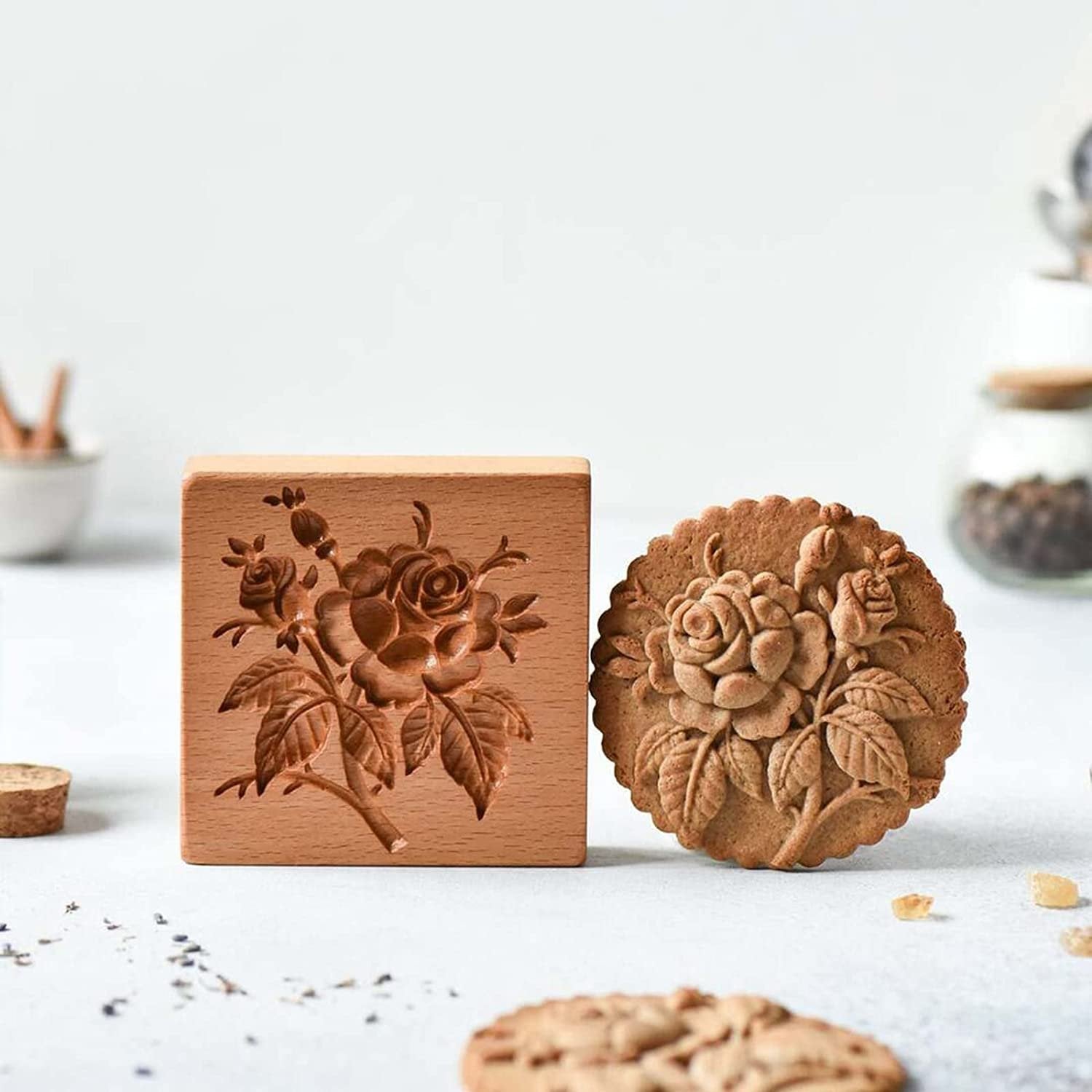 Engraved Wooden Cookie Molds With Pastry Stamps For Gingerbread And Biscuits