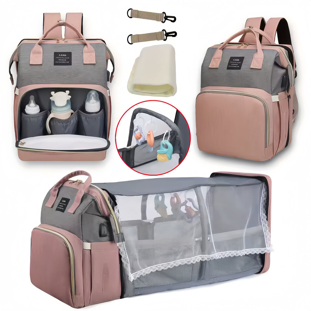 Diaper Bag With Built-In Portable Sleep Surface For Busy Parents On The Move