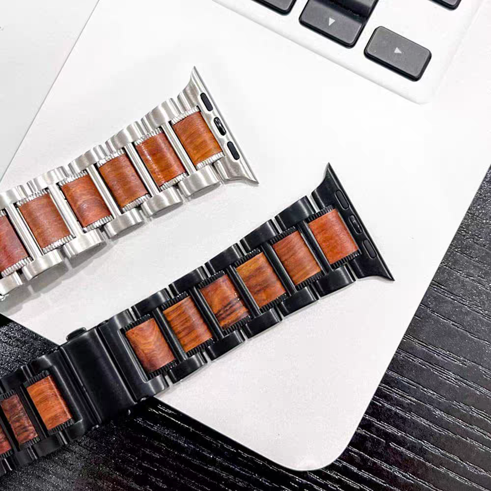 Rotes Sandelholz- und Edelstahlarmband für Apple Watch
