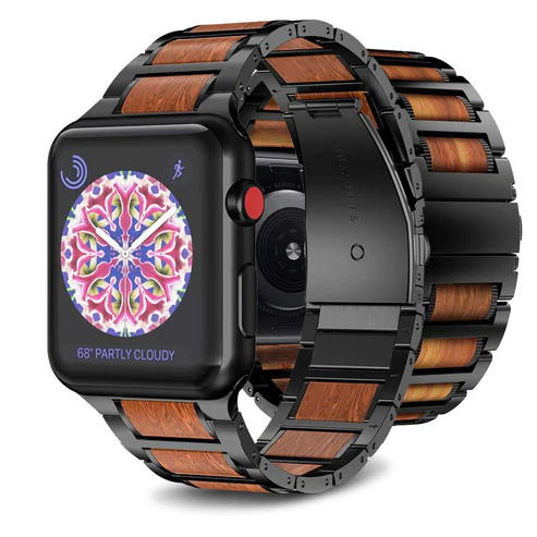 Rotes Sandelholz- und Edelstahlarmband für Apple Watch