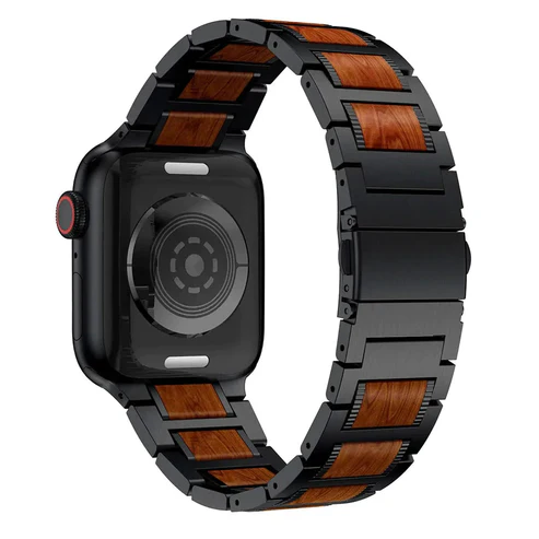 Rotes Sandelholz- und Edelstahlarmband für Apple Watch