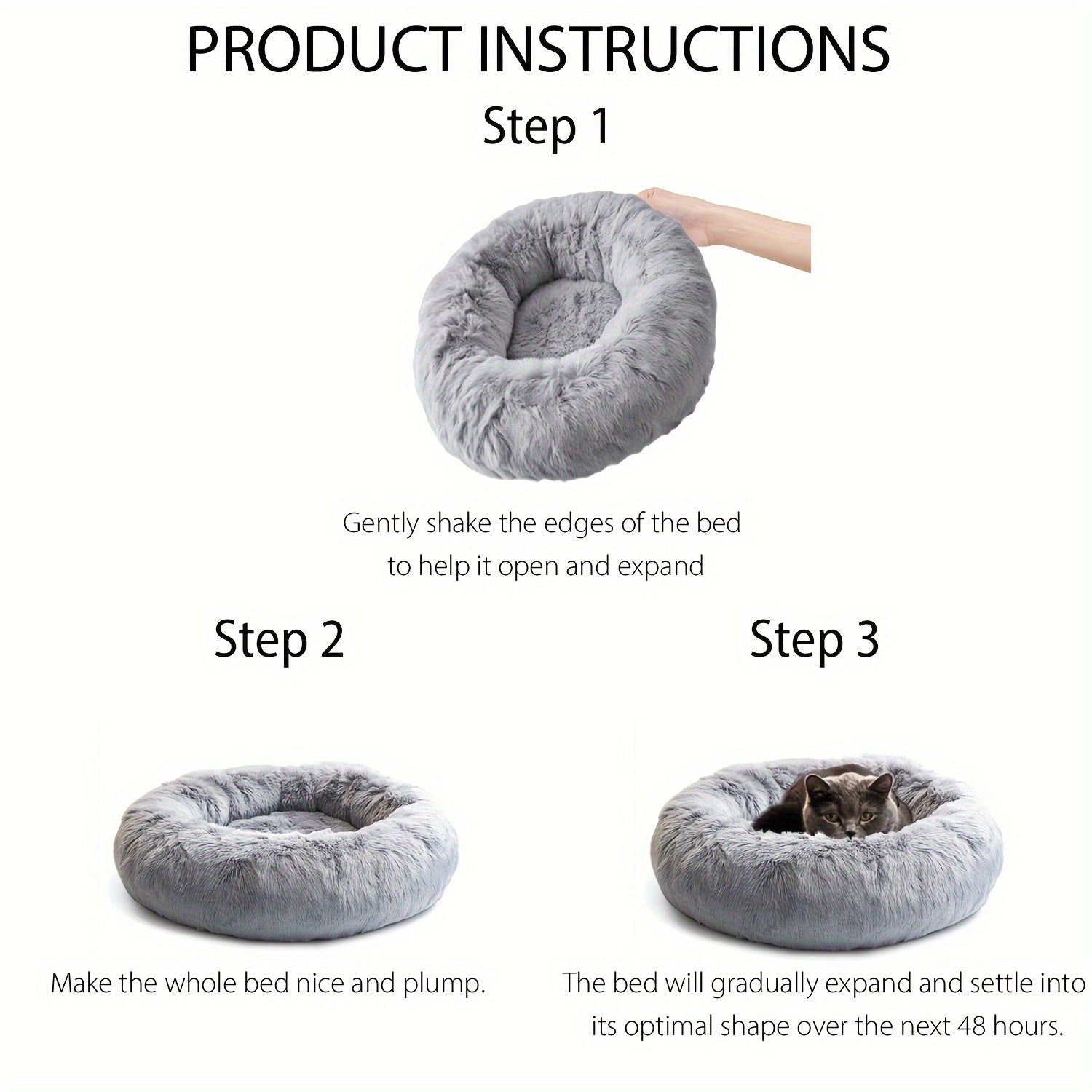 Hugafur Soft Faux Fur Donut Pet Bed For Dogs And Cats