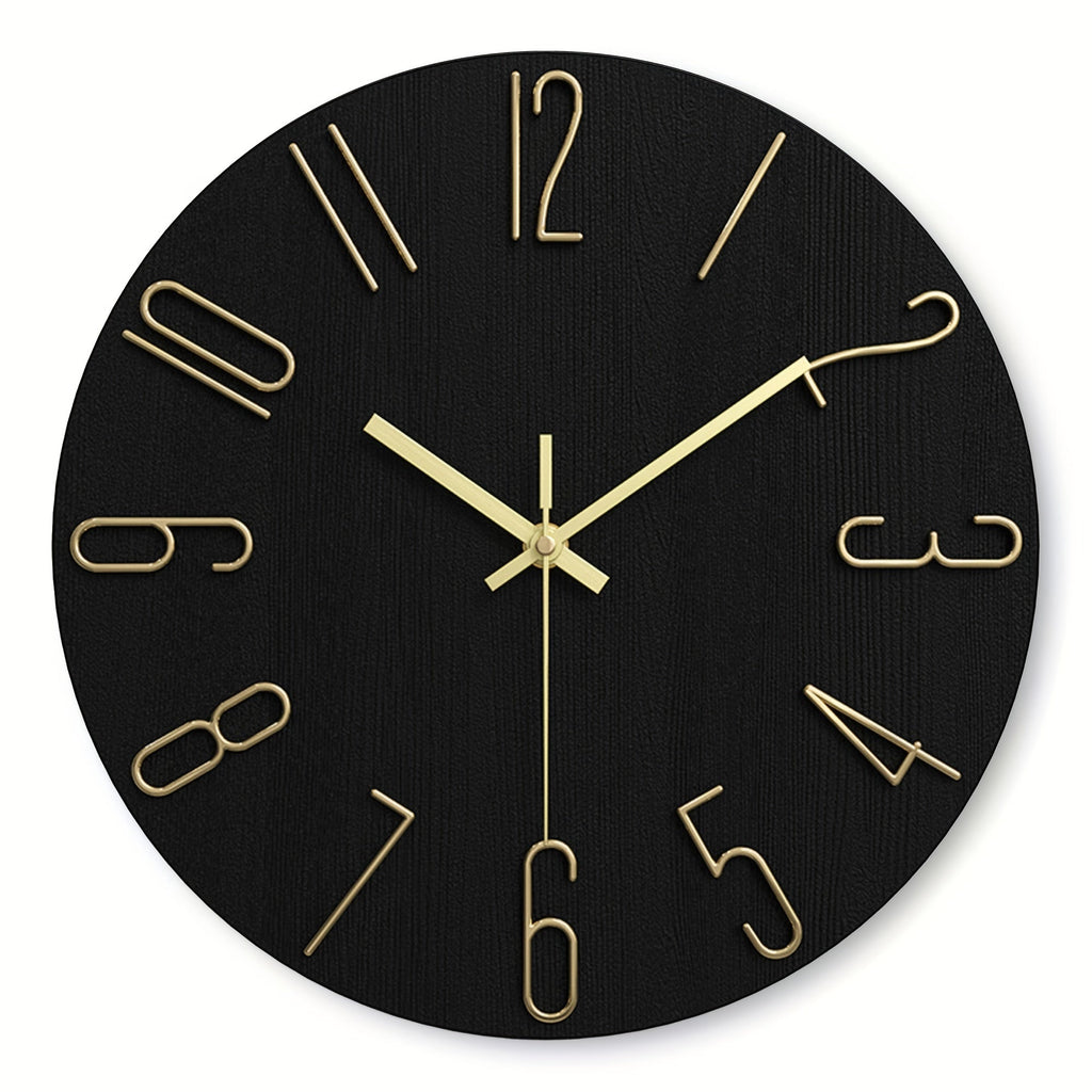 Luminair Runde Wanduhr, randloses minimalistisches Design in Schwarz und Gold
