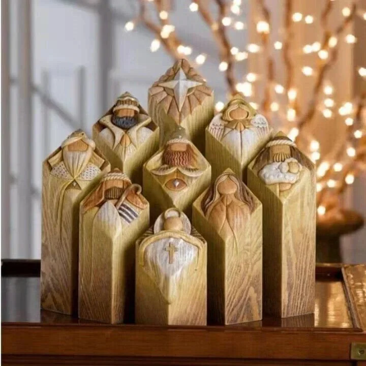 Himmlische Krippenpfeiler-Statuen für Weihnachtsdekoration zu Hause, Neunteiliges Set