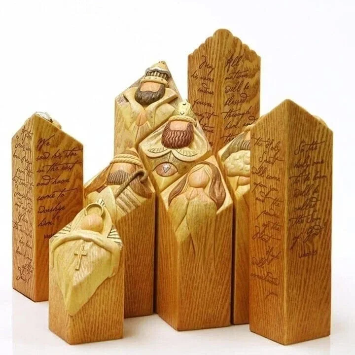 Himmlische Krippenpfeiler-Statuen für Weihnachtsdekoration zu Hause, Neunteiliges Set