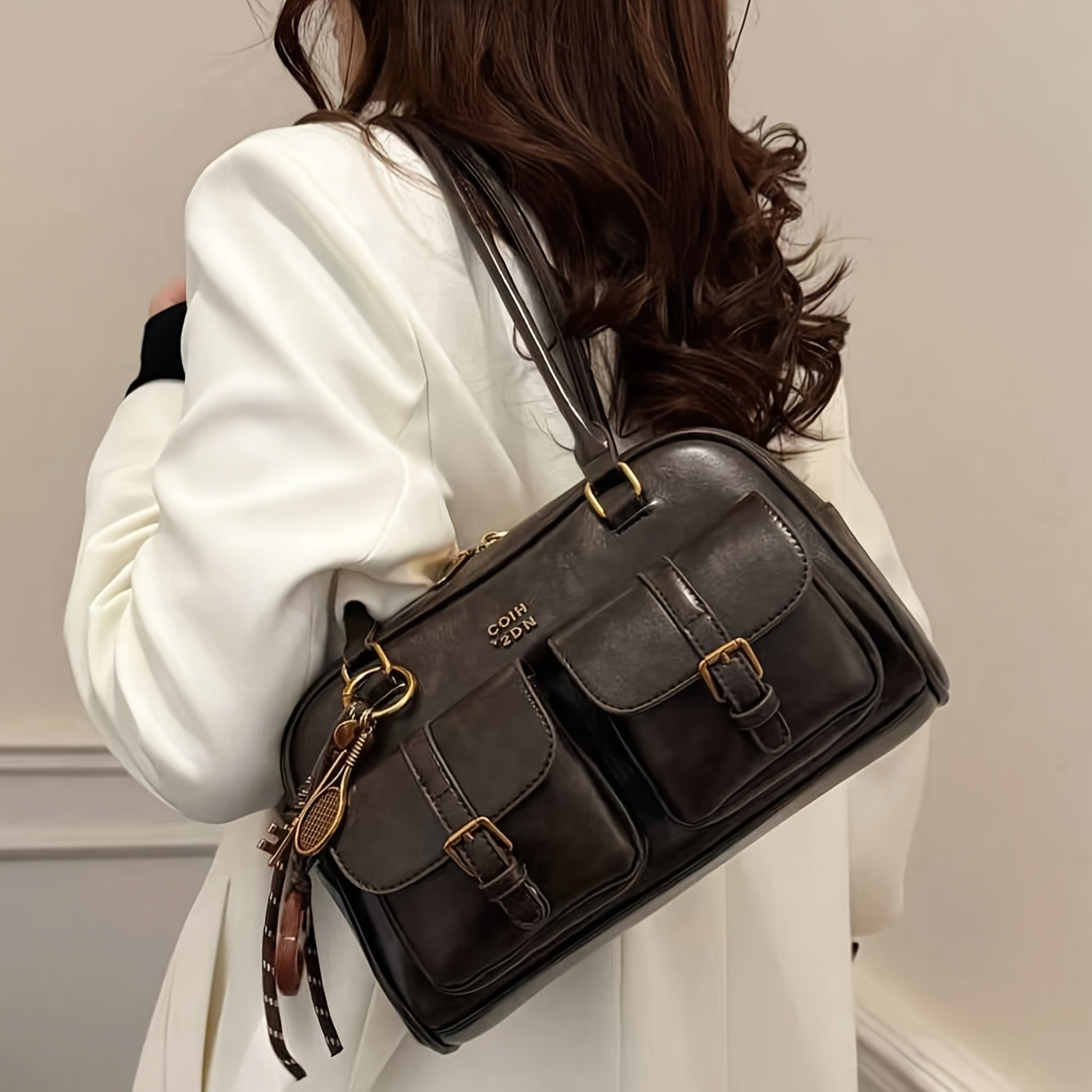 Travelina PU Shoulder Bag With Multiple Pockets And Chain Strap