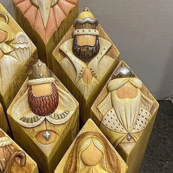 Himmlische Krippenpfeiler-Statuen für Weihnachtsdekoration zu Hause, Neunteiliges Set
