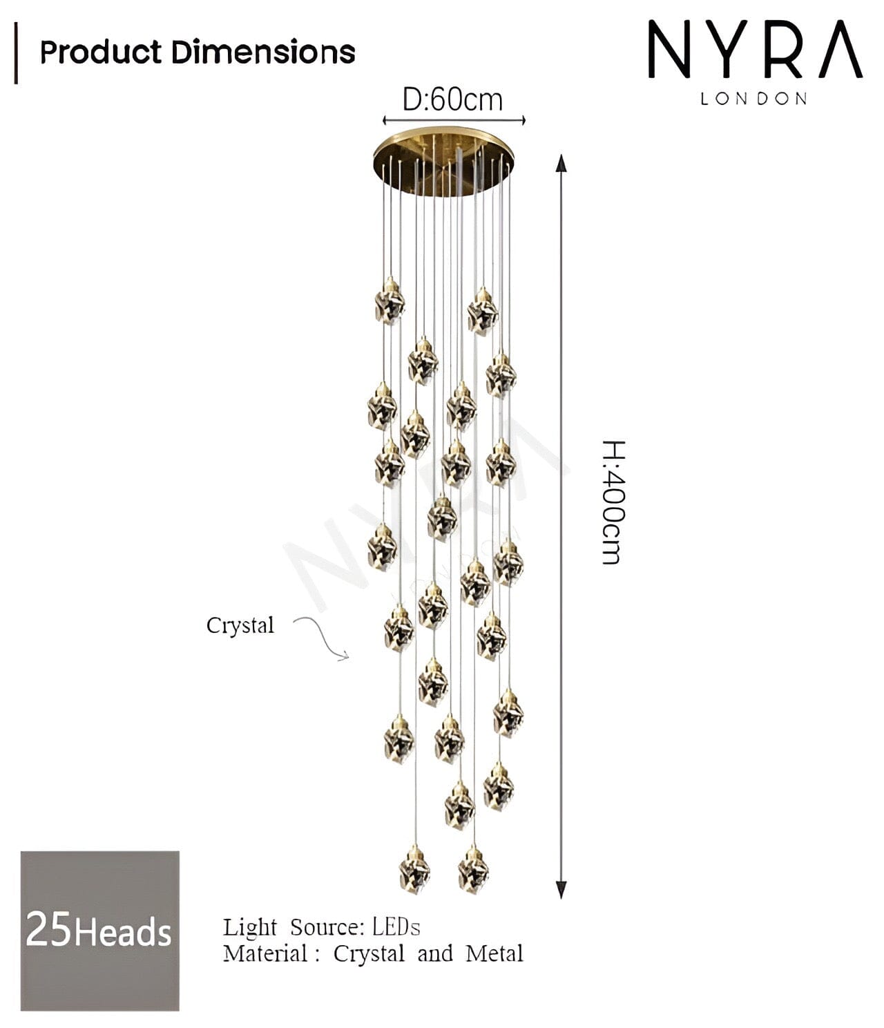 Lustre en Cristal Lyra avec Élégance Inspirée du Diamant