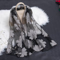 Silk Scarf Featuring Floral Cutwork Hollow Motif Accessory