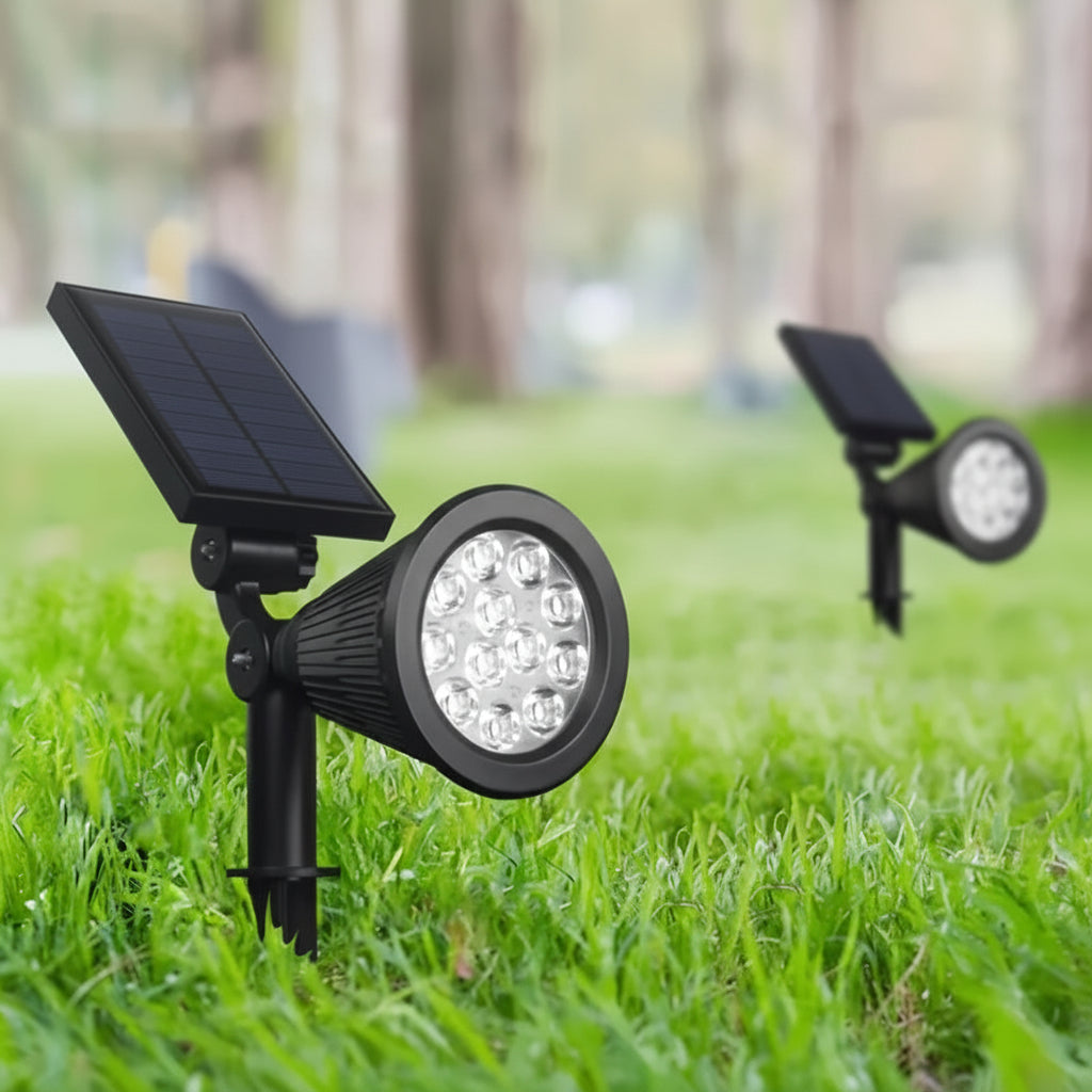 ソーラーグロウ 2個セット ソーラーライト、調光機能付きLEDランドスケープスポットライト、防水IP44対応