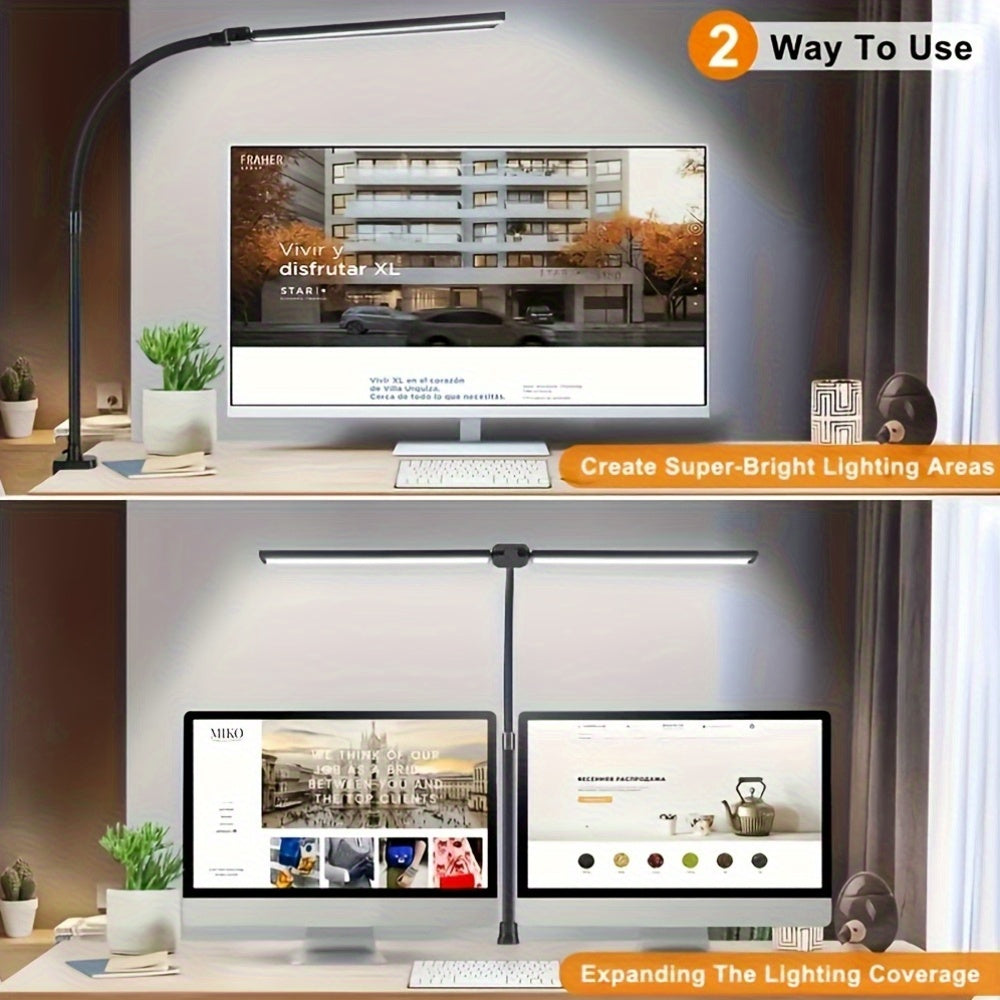 Lampka biurkowa LED GlowNest z podwójną głowicą, zasilana przez USB, z elastyczną szyjką typu gęsia szyja