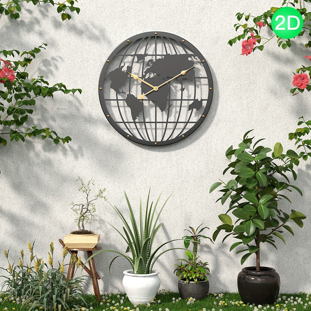 Ceas decorativ Ironluxe 40 cm din metal pentru perete 2D, model ajurat, pentru casă