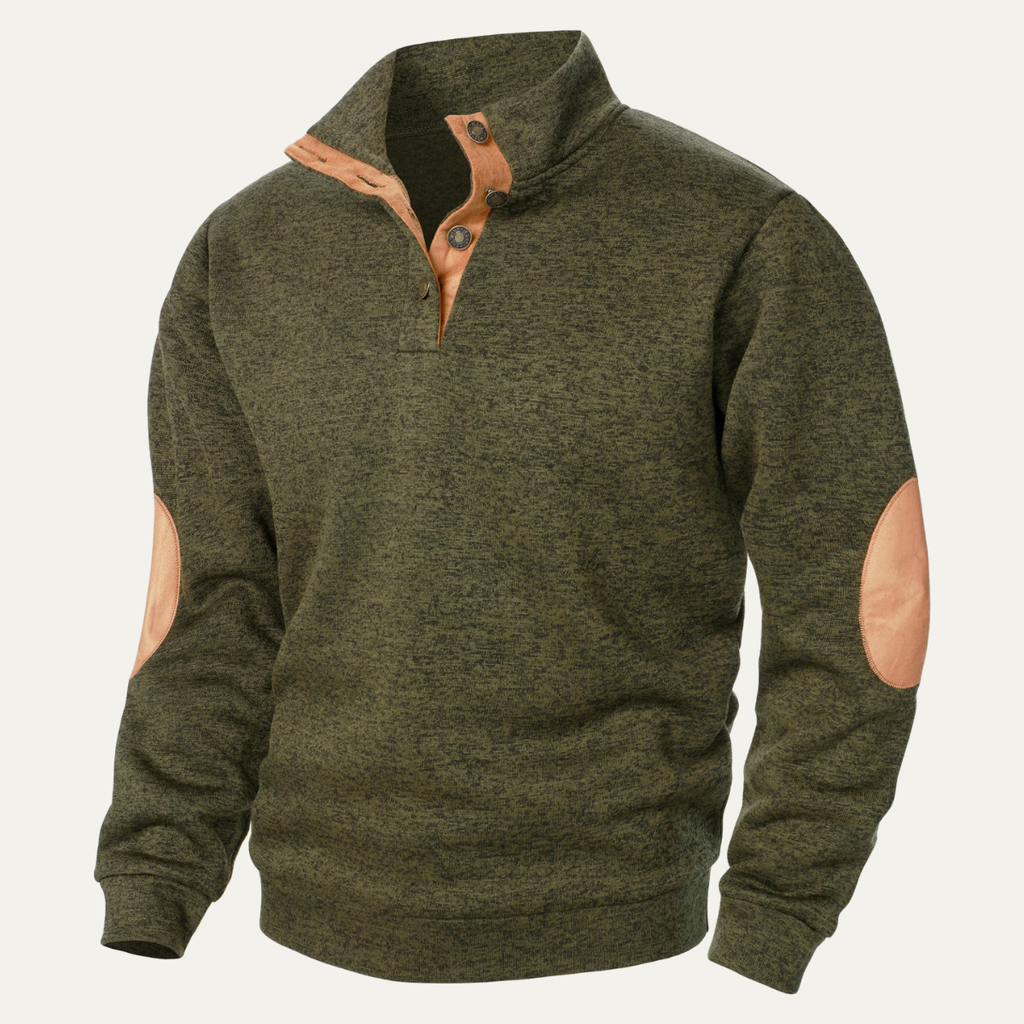 Astra Button-Detail Knit Sweater With Stand Collar Long Sleeves