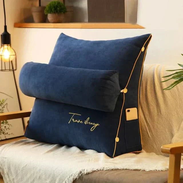 Angled Lumbar Support Cushion With Neck Roll For Reading Or Working Where You Sit Or Lie