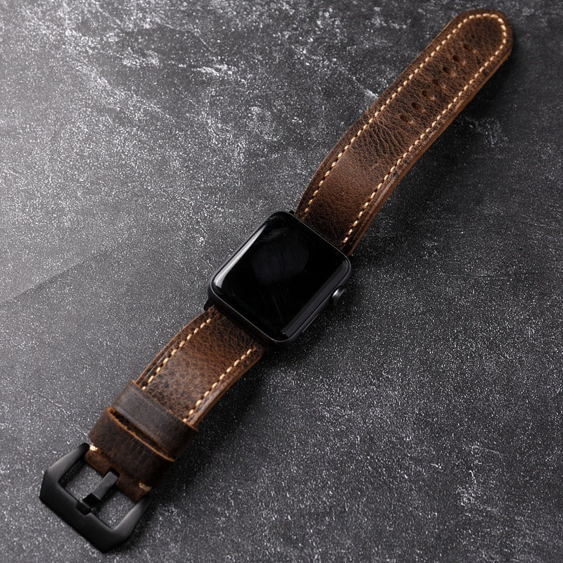Heritage Hide handgefertigtes Rindslederarmband aus erstem Narbenleder für die Apple Watch