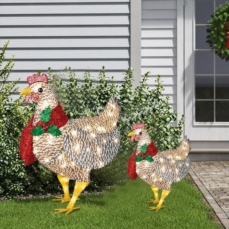 Cheerful Scarf-Wearing Chicken Christmas Ornament For Yard And Garden