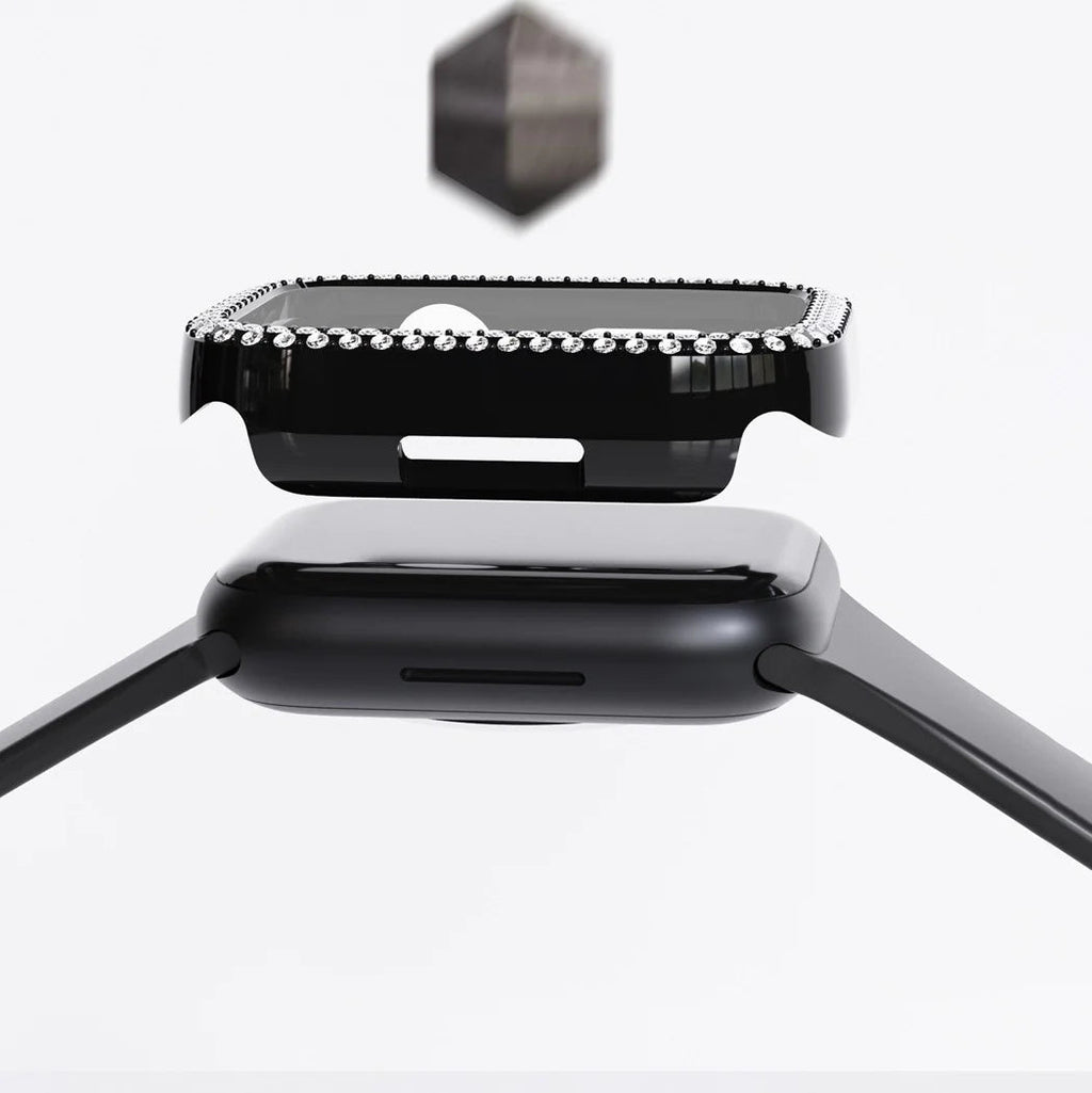 LumaGleam Elmas Taşlı Temperli Cam Kılıf Apple Watch için