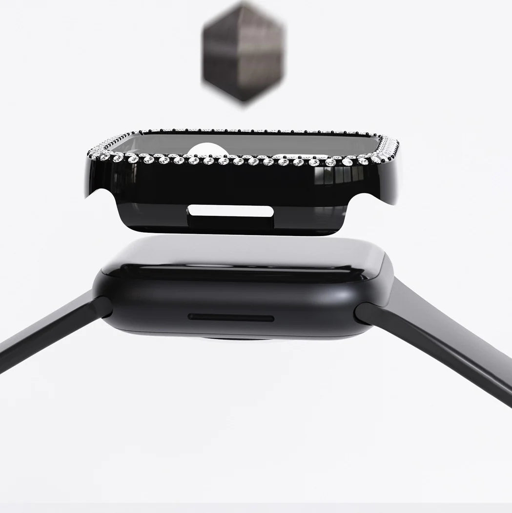 LumaGleam Elmas Taşlı Temperli Cam Kılıf Apple Watch için