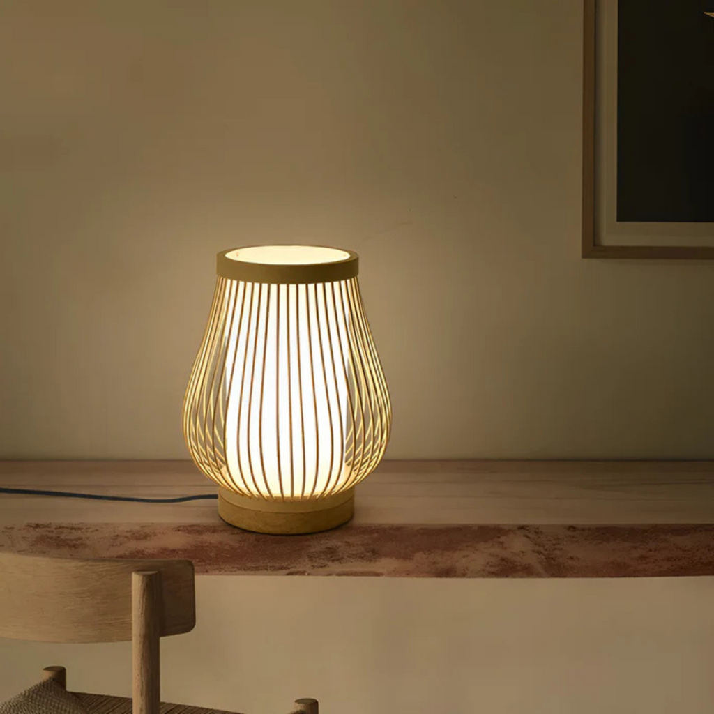 SoraLume Japanische LED-Bambus-Tischlampe für das Schlafzimmer