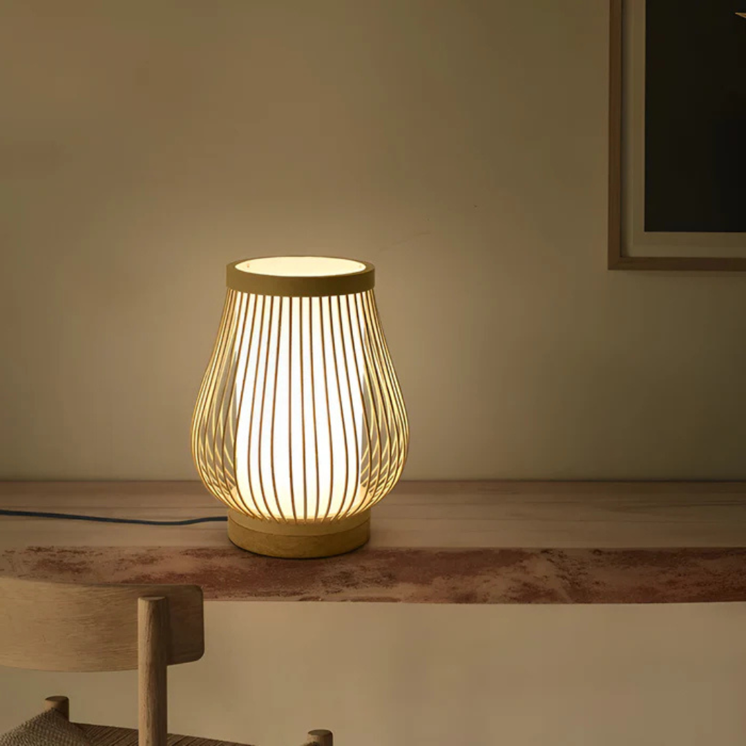 SoraLume Japanische LED-Bambus-Tischlampe für das Schlafzimmer
