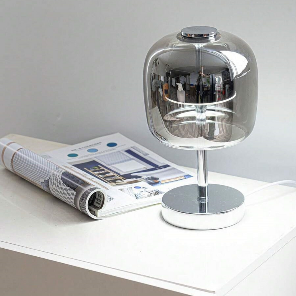 LumaArc Table Lamp With Dimmable LED Glass Shade and Metal Base