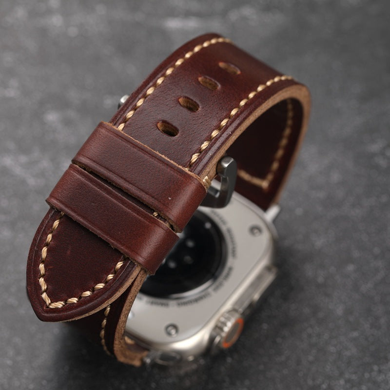 سوار جلد بني أحمر عتيق لجميع موديلات Apple Watch
