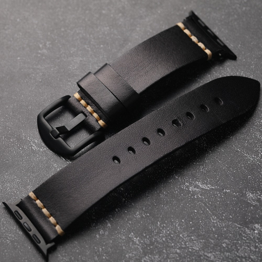 Montre Kepler Premium avec bracelet en cuir pleine fleur cousu main pour Apple Watch