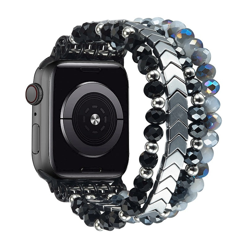 Elastisches Stretch-Perlen-Metall-Gliederarmband für Apple Watch