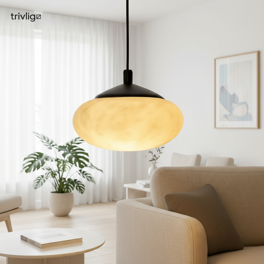 AuraLume mini sopp-pendelampe i alabasterfinish